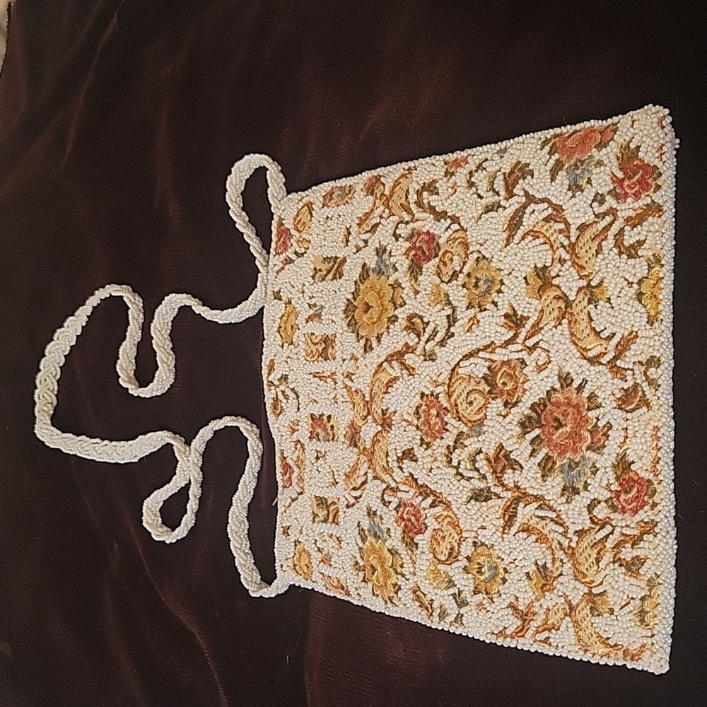 WALBORG Vintage beaded tapestry bag with  braded beads strap